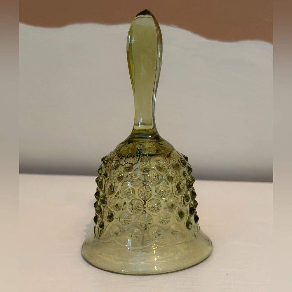 ✨Vintage Fenton Olive Hobnail Bell with Metal Clapper✨